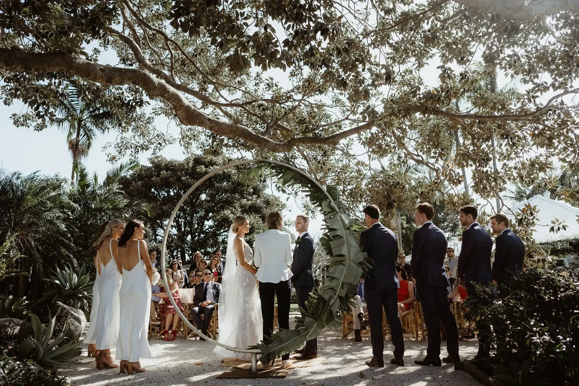The ceremony beneath the fig tree with the circular arbour, Byron Bay